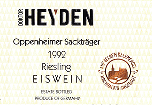 Doctor Heyden 1992 Oppenheimer Sackträger Riesling Eiswein